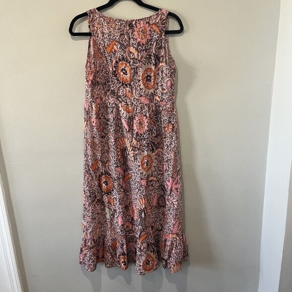 Madewell Dress Women’s 8 Lace-Up Ruffle-Hem Midi Bali Blooms Sleeveless Festival - Picture 4 of 9